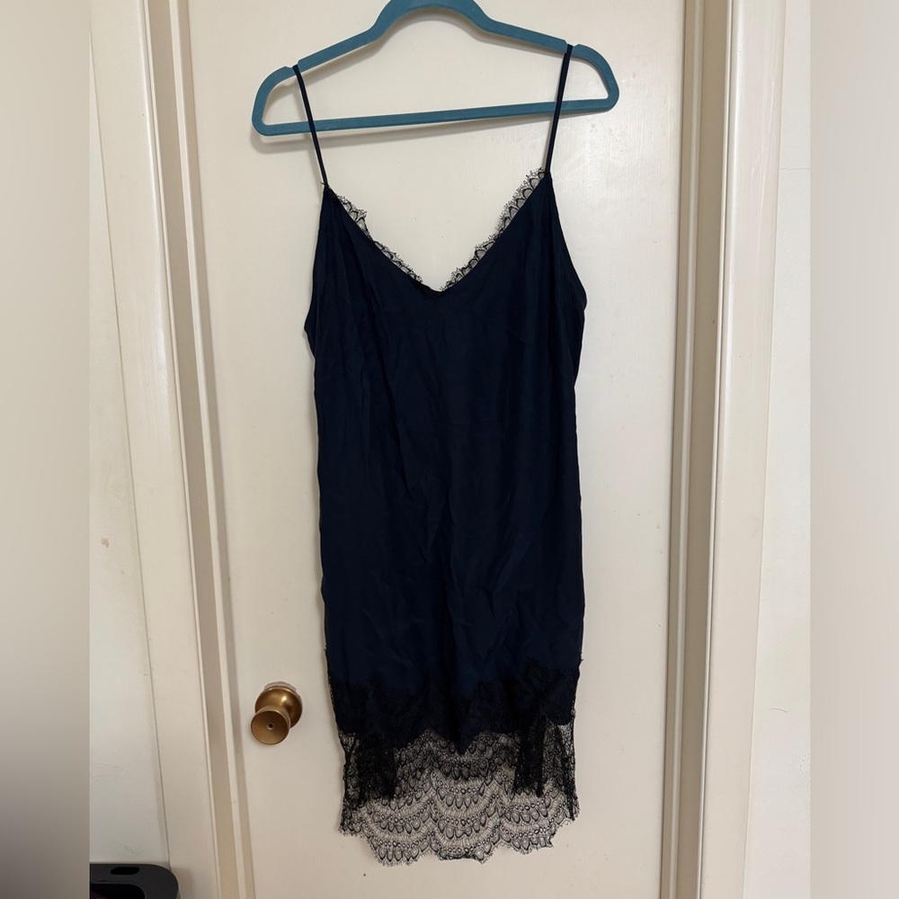 Chic Navy Lace Trim Chemise